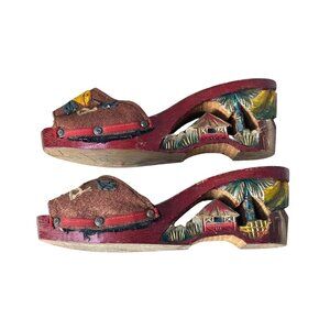 1940s WWII Philippines souvenir sandals hand painted and carved Size 7.5 N
